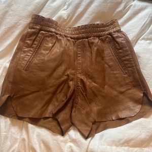 set leather brown tan shorts